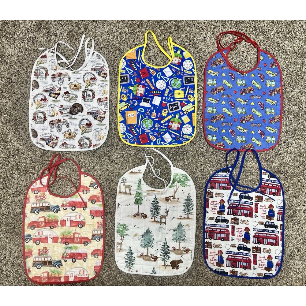 Lot Of‎ 6 Quilted Handmade Bibs Assorted Large Size 12" X 9"